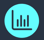 Blue circle icon with black bar chart showing four vertical bars of varying heights.