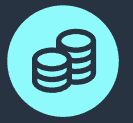 Icon of two stacks of coins inside a blue circle on a dark background.