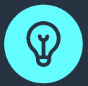 Black light bulb icon inside a blue circle.