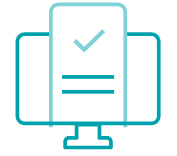 Computer monitor icon with a document showing a checkmark and two horizontal lines.