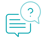 Speech bubble with a question mark inside above another speech bubble containing three horizontal lines.