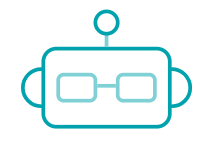 Simplified icon of a robot head with antenna and rectangular eyes connected by a line.