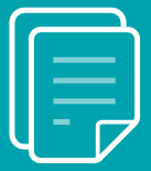 Icon of two overlapping white documents with lines of text on a teal background.