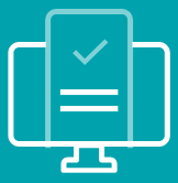 Icon of a computer monitor with a screen showing a checkmark and two horizontal lines, symbolizing task completion or approval.